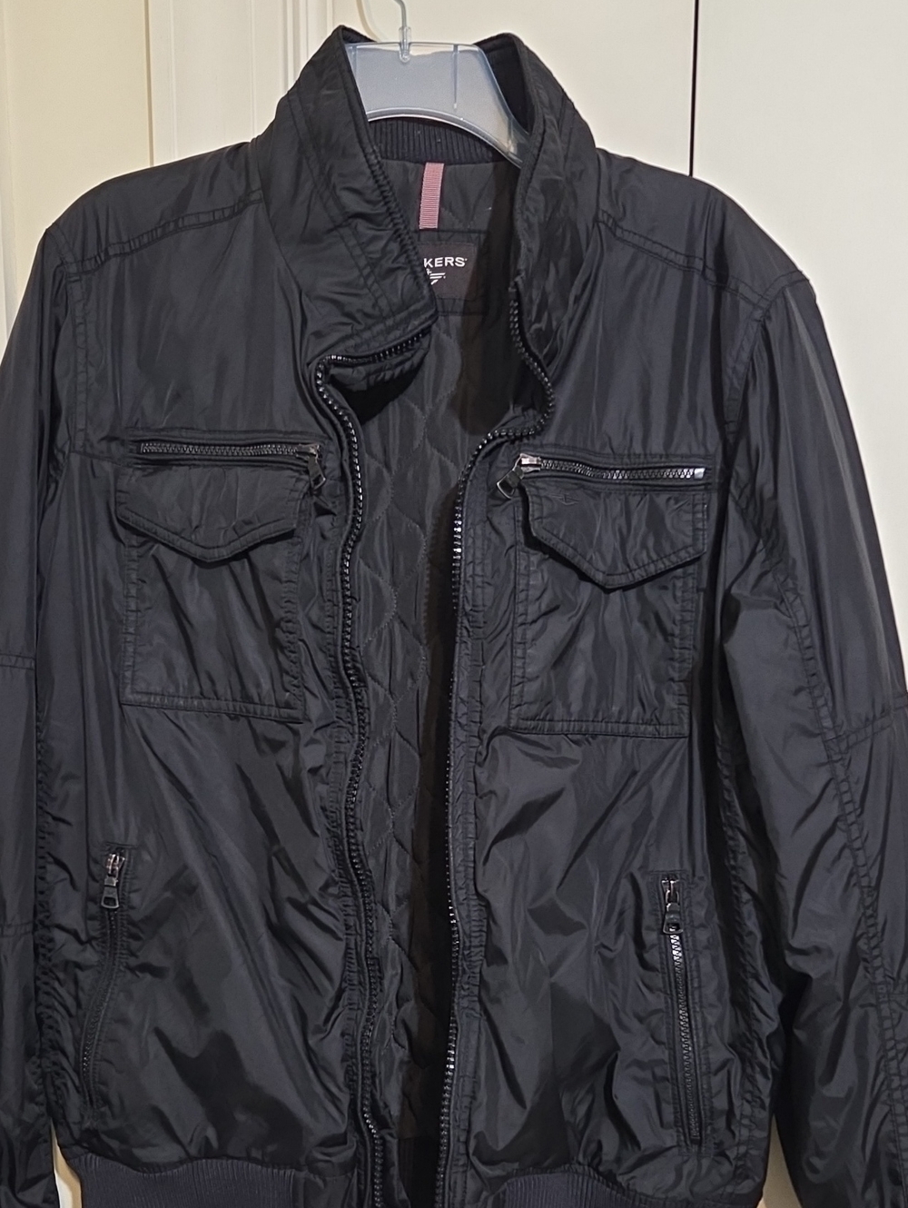 Dockers Quilted Black Bomber Jacket with Zip Pockets